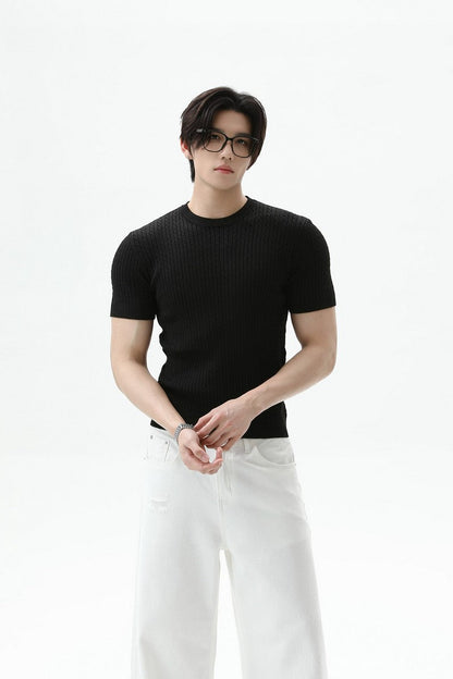 Cable Rib Knit Wool Tee