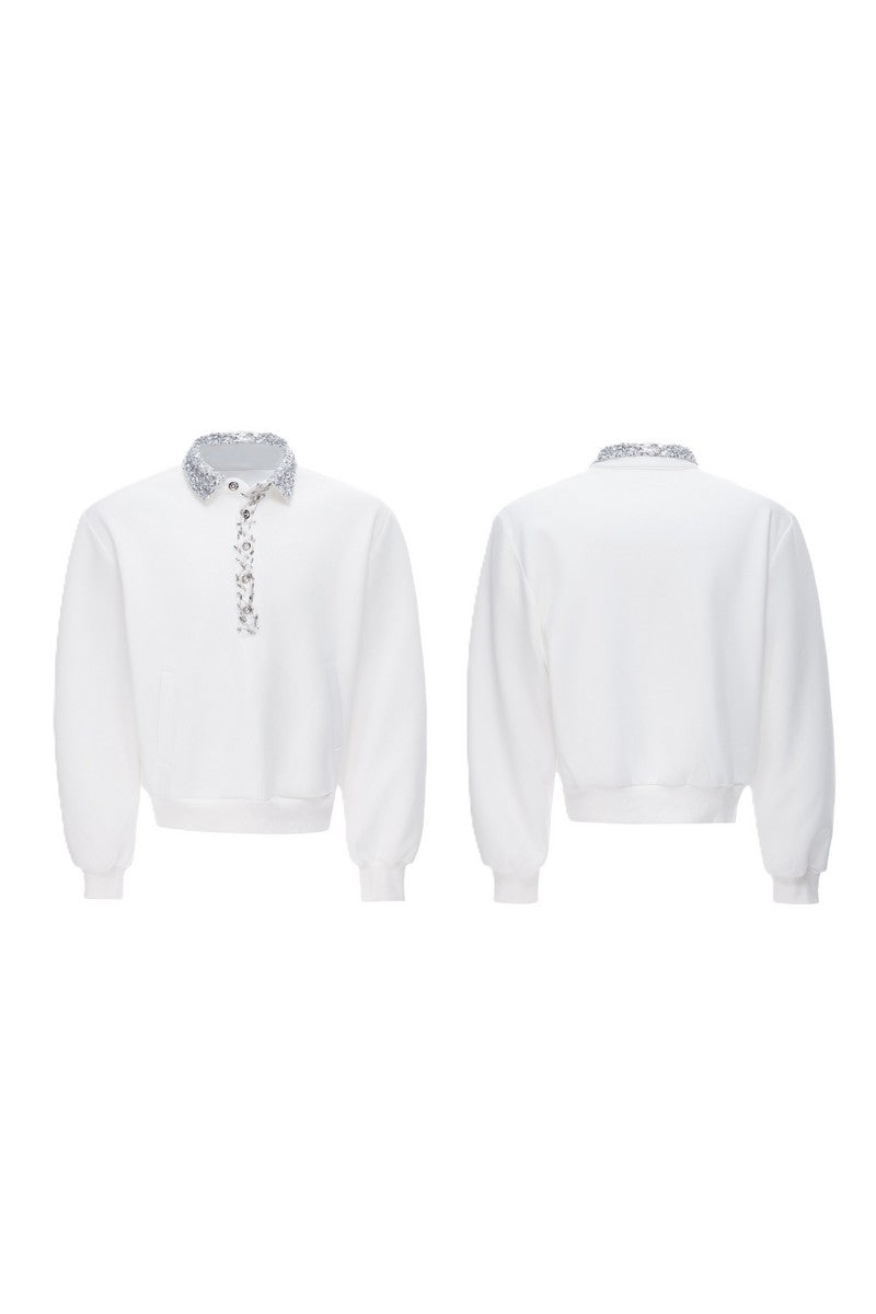 Sequin Pin Detail Polo Sweatshirt