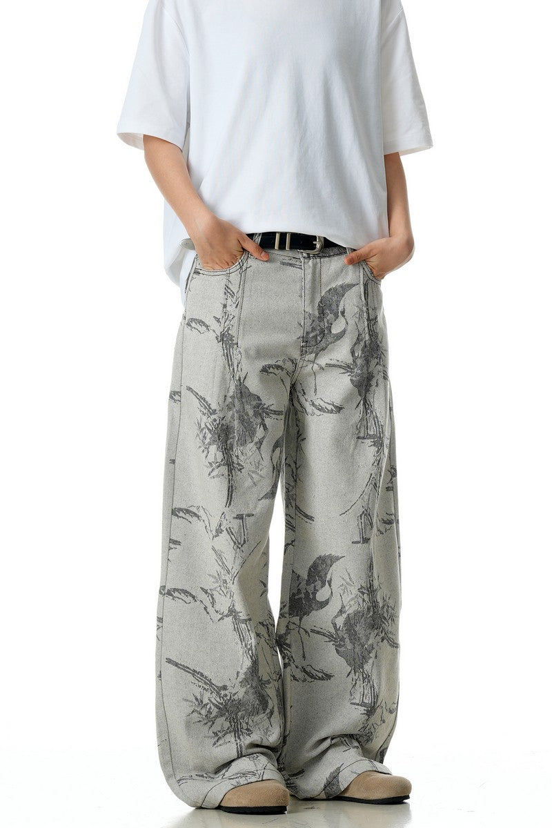 Gray White Jacquard Jeans