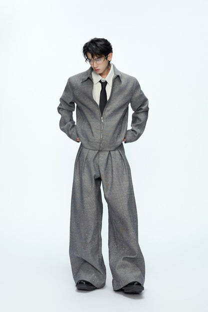 Rhinestone Sequin Pleated Trousers