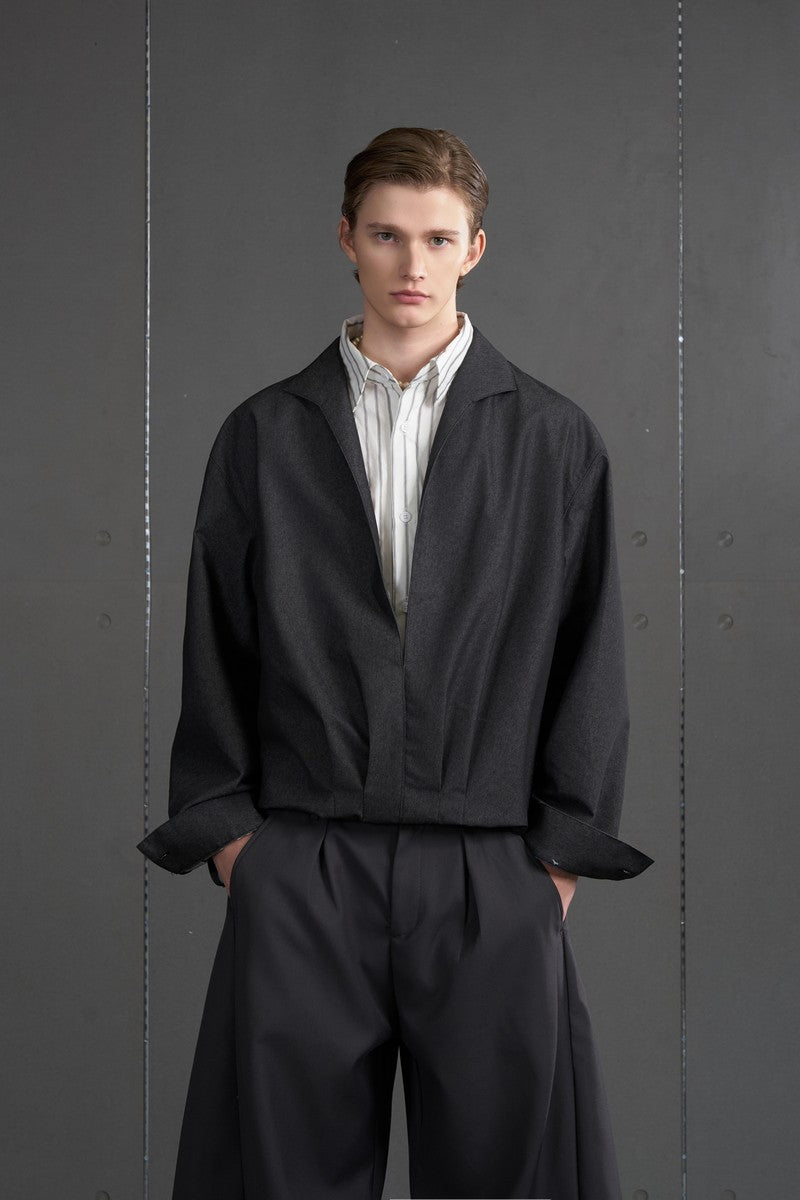 Striped Denim Layered Cropped Jacket