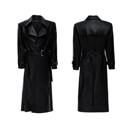 Deconstructed Croc Print Leather Trench
