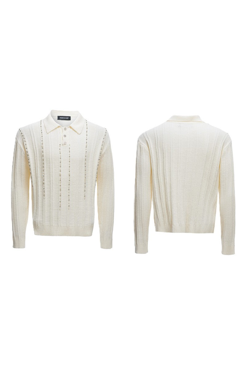Pearl Detail Knit Polo Shirt
