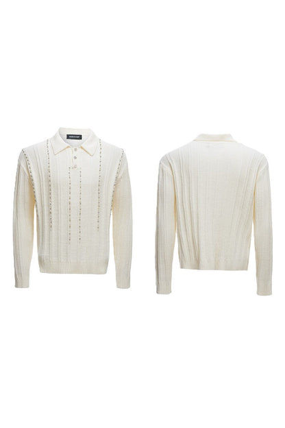 Pearl Detail Knit Polo Shirt