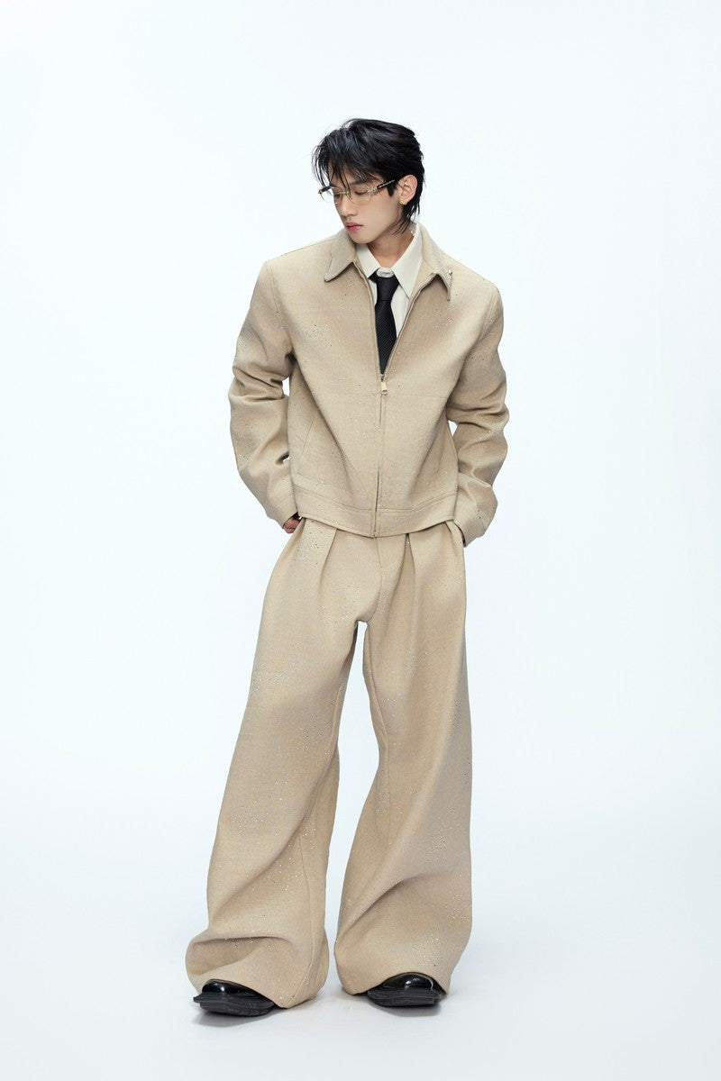 Rhinestone Sequin Pleated Trousers