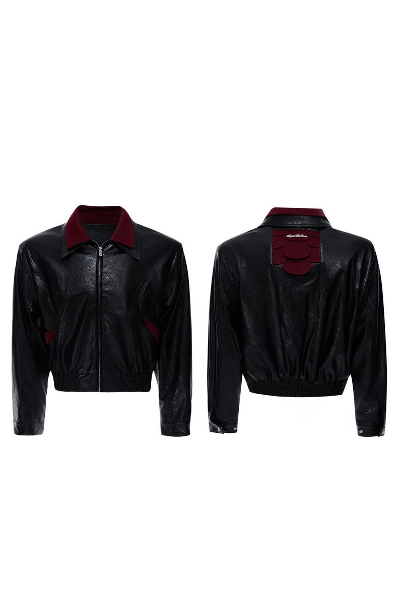 Glossy Snake Print Leather Jacket