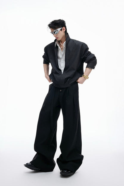 Striped Denim Layered Cropped Jacket