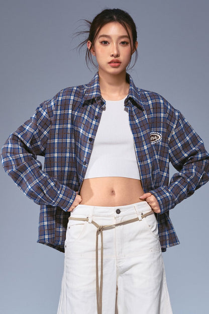 Embroidered Plaid Shirt Jacket