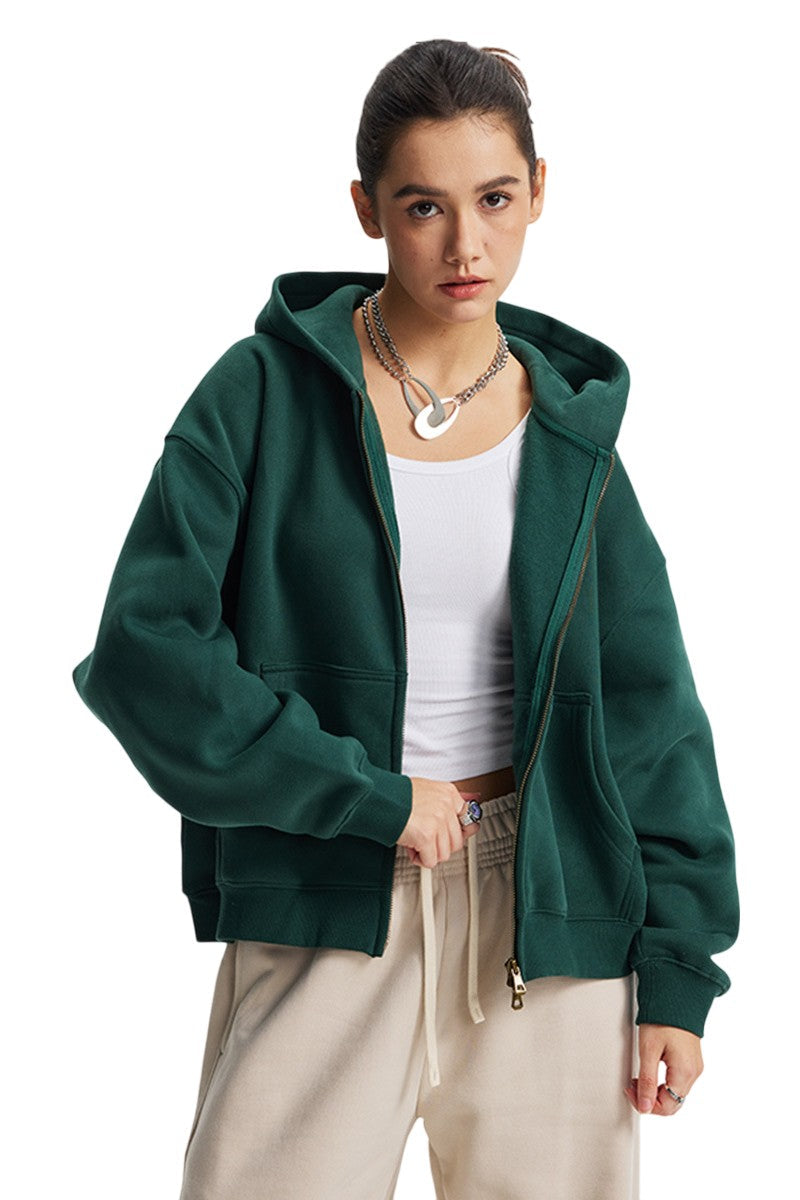 Fleece Boxy Double Zip Hoodie
