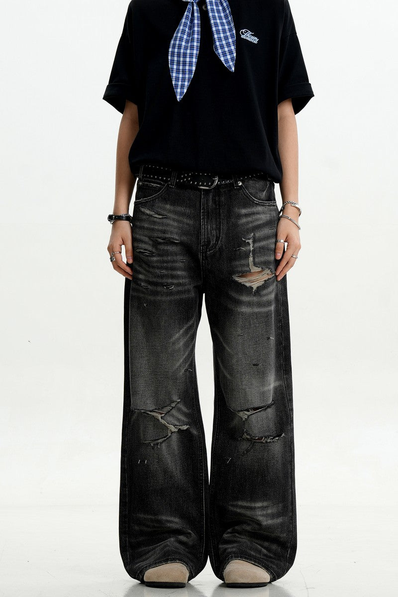 Black Gray Ripped Jeans