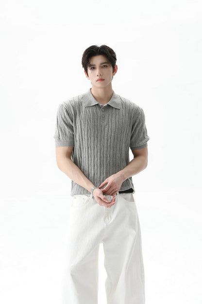 Cable Knit Polo Short Sleeve Tee