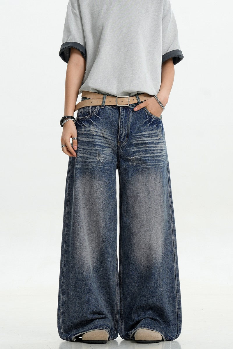 Dark Blue Whiskered Jeans