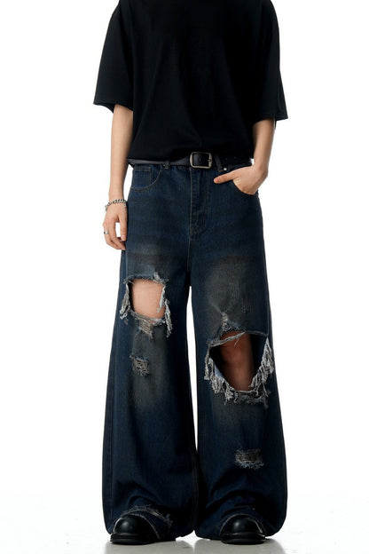 Blue Ripped Washed Jeans