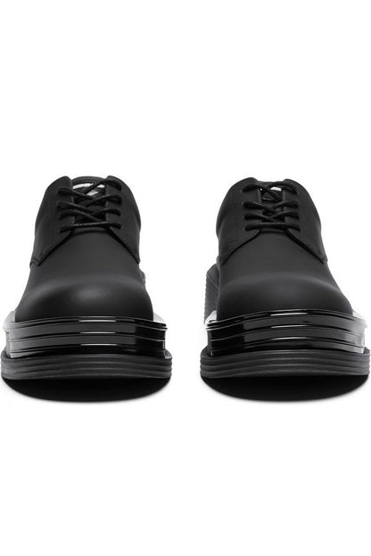 Black Leather Chunky Derby Shoes