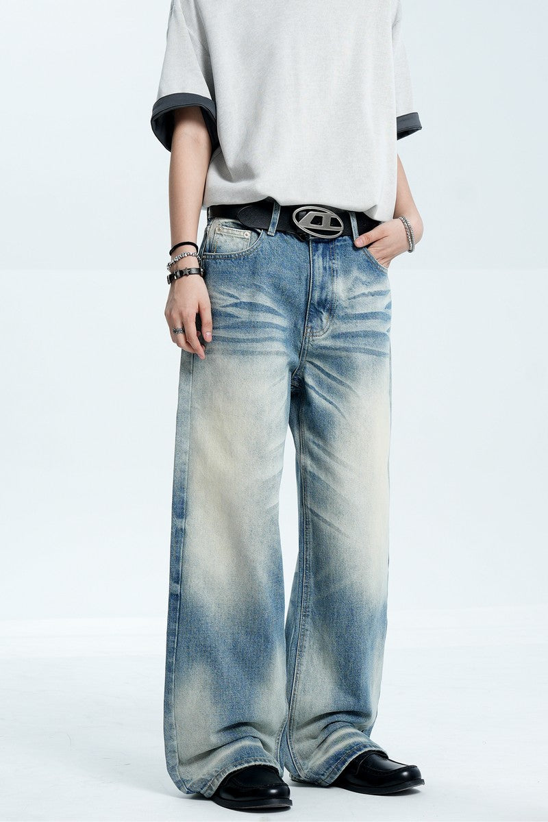 Whiskered Straight Leg Jeans