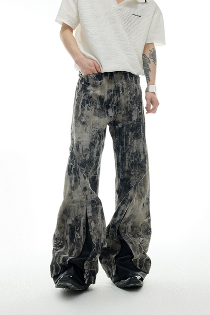 Painted Distressed Flare Denim