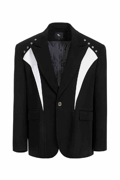 Structured Padded Shoulder Patchwork Blazer