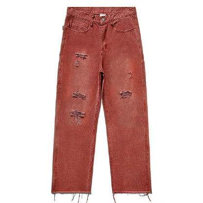 Washed Distressed Fringe Jeans