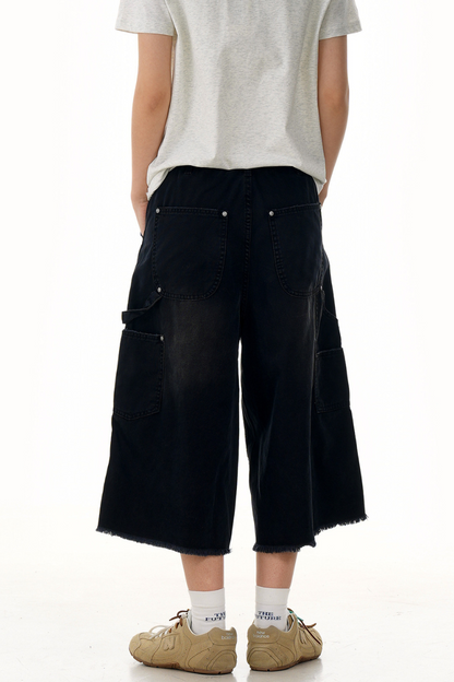 Studded Deconstructed Cropped Jeans