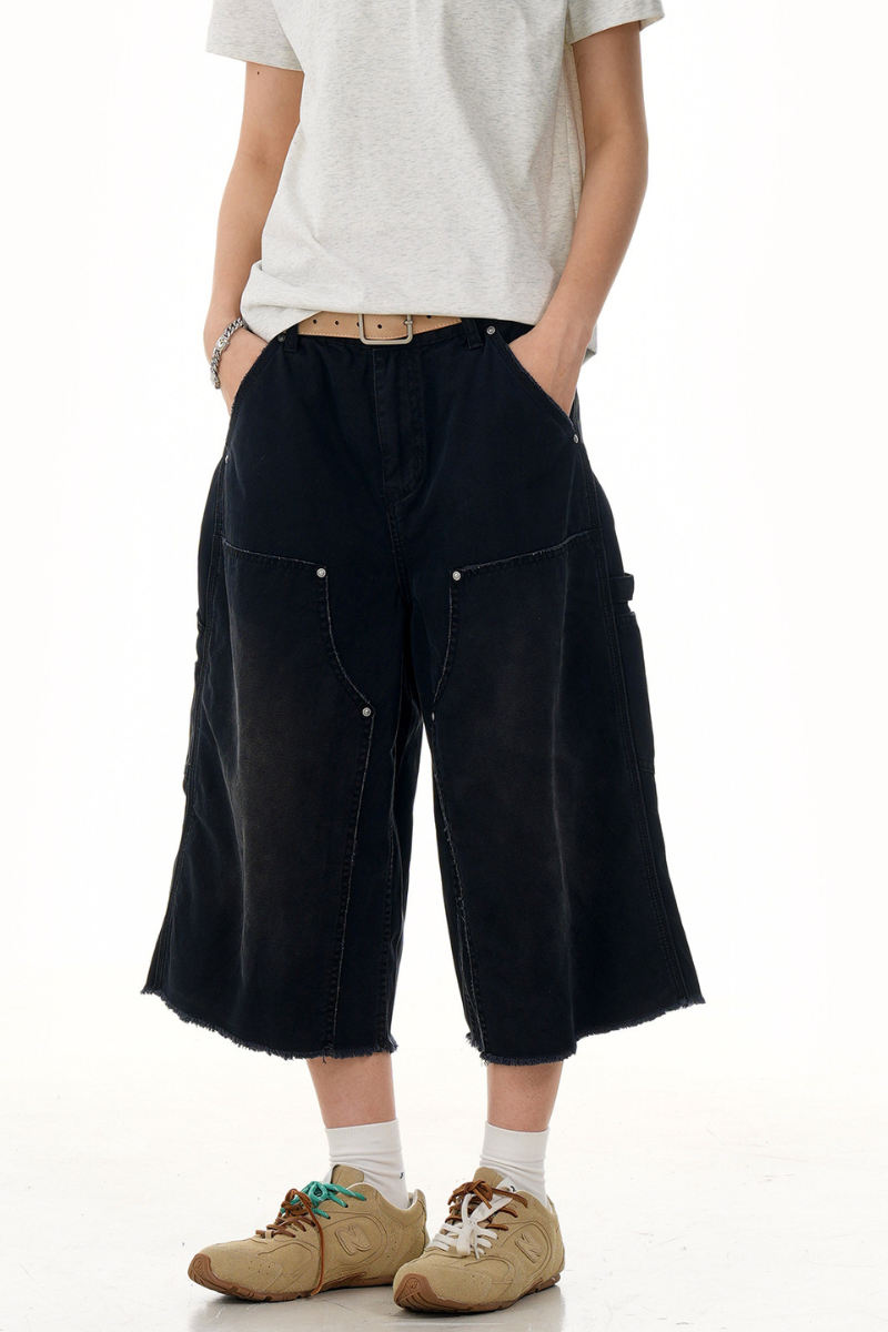 Studded Deconstructed Cropped Jeans
