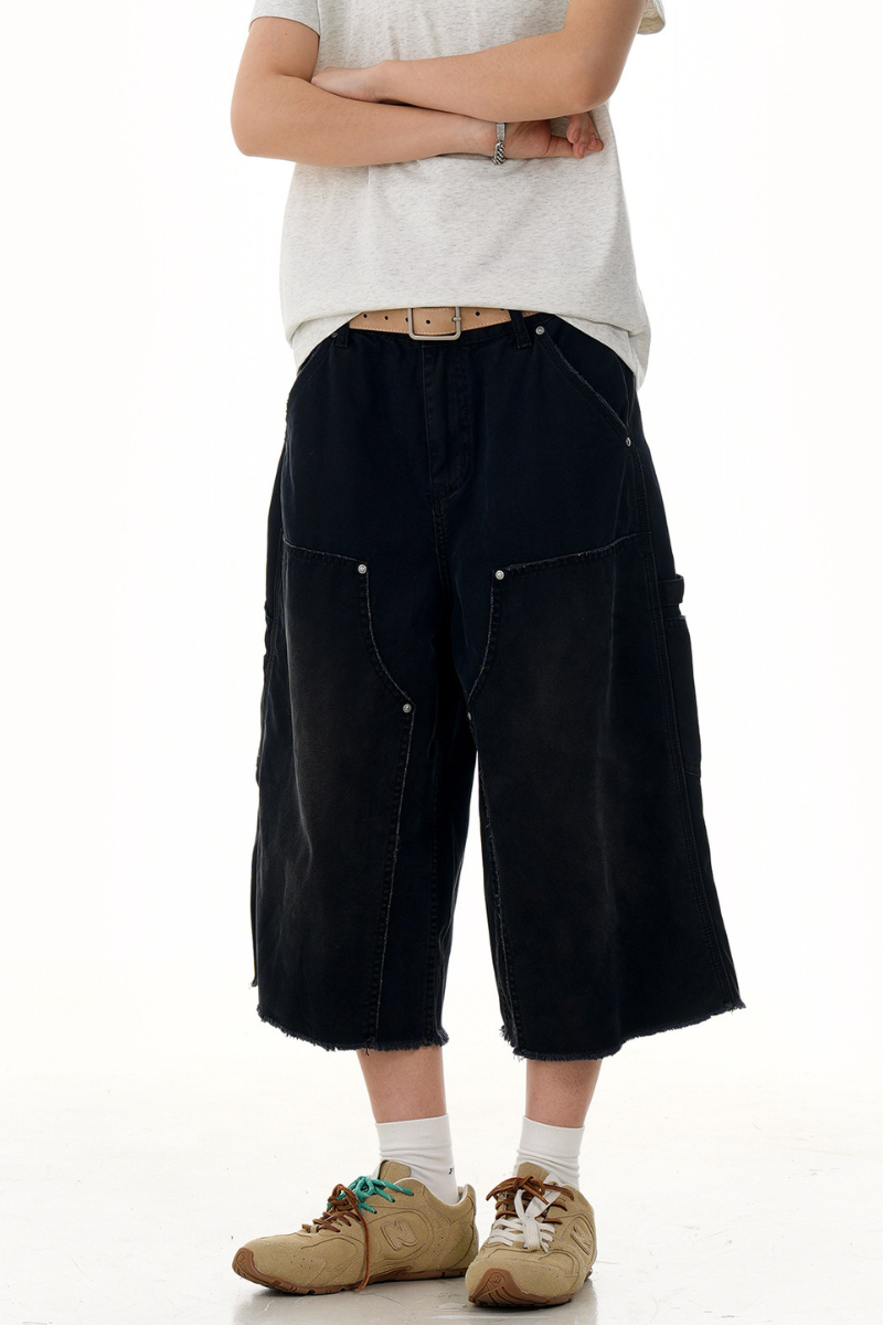 Studded Deconstructed Cropped Jeans