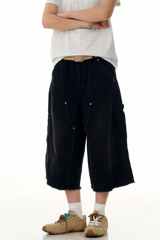 Studded Deconstructed Cropped Jeans