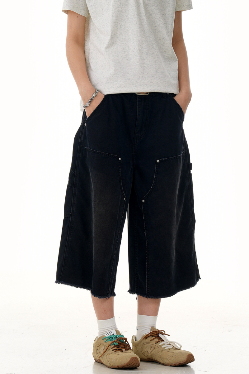Studded Deconstructed Cropped Jeans