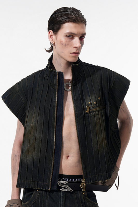 Washed Sleeveless Denim Vest