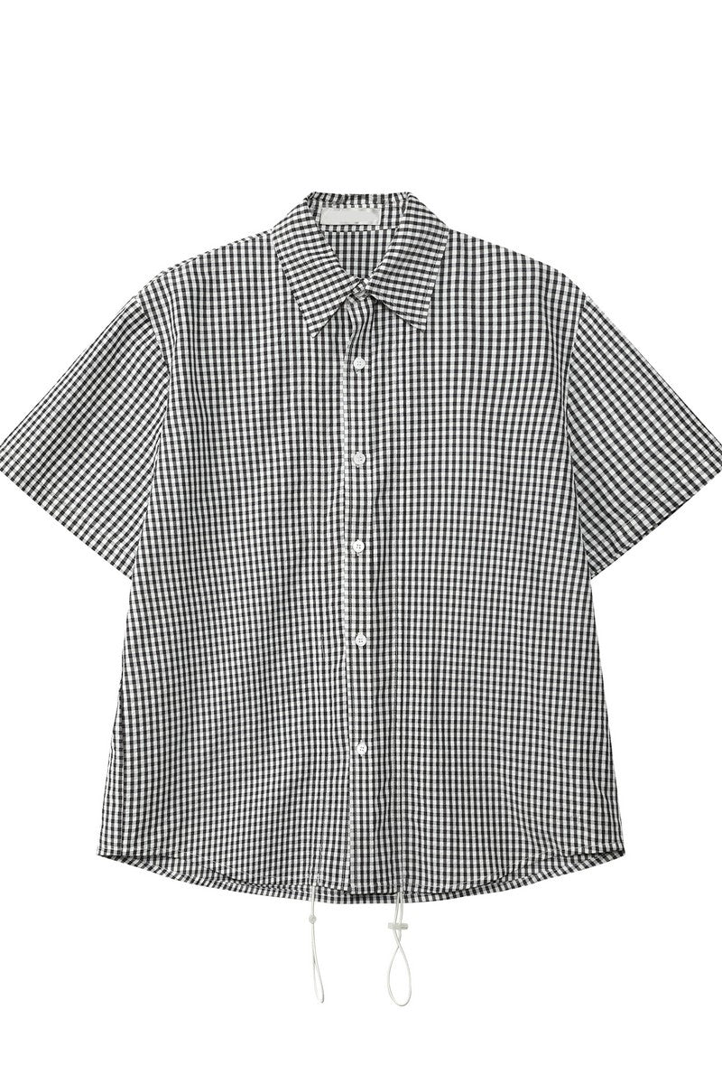 Plaid Drawstring Short Sleeve Shirt