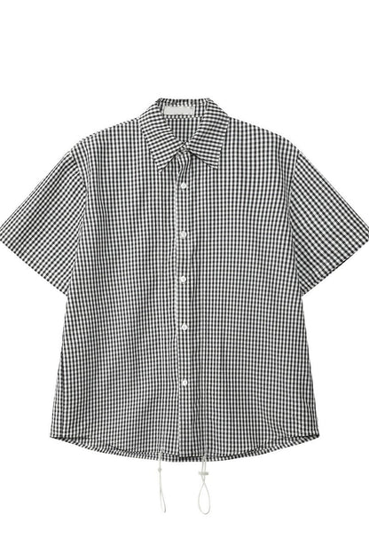 Plaid Drawstring Short Sleeve Shirt