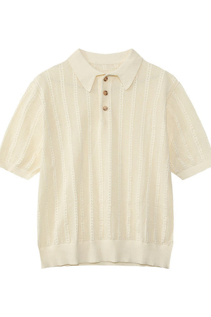 Textured Vintage Knit Polo Tee