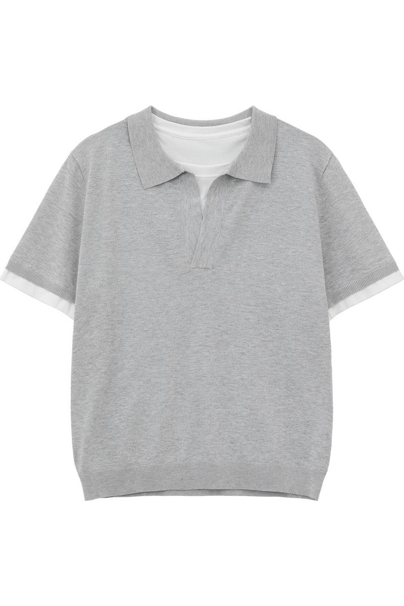Layered Look Polo Knit Tee