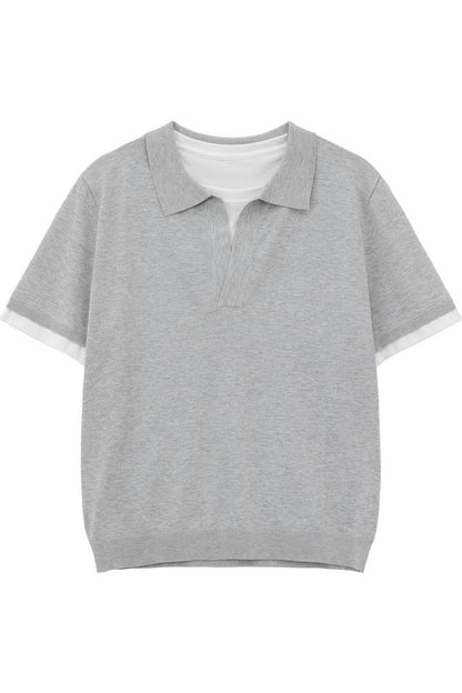 Layered Look Polo Knit Tee