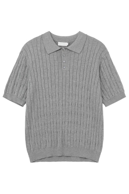 Cable Knit Polo Short Sleeve Tee