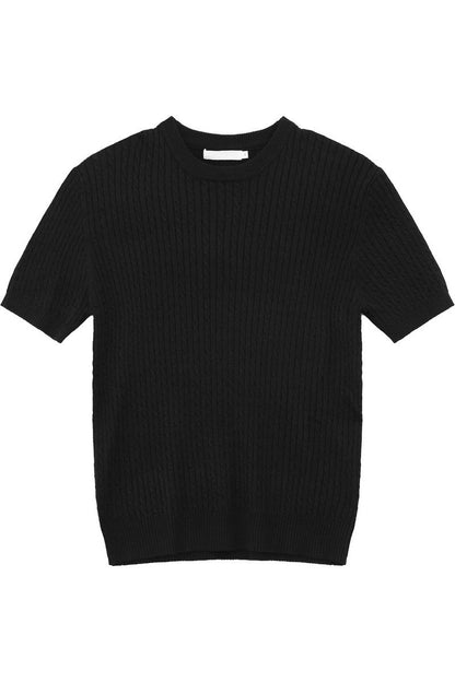 Cable Rib Knit Wool Tee