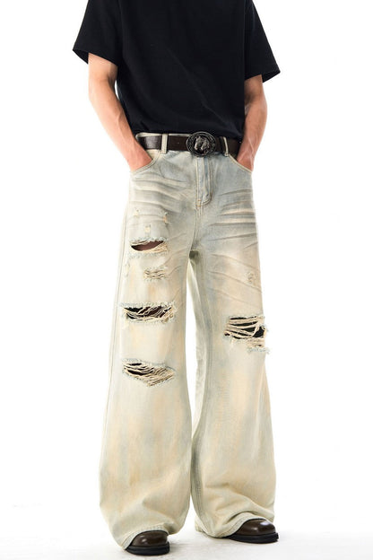 Faded Ripped Wide Jeans