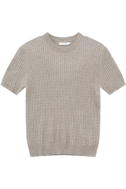 Cable Rib Knit Wool Tee
