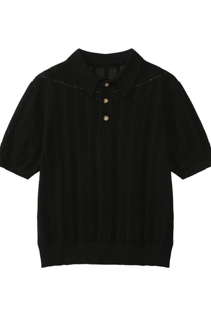 Textured Vintage Knit Polo Tee