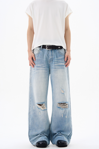 Ripped Blue Wide Jeans