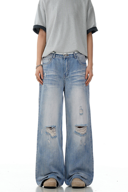 Ripped Blue Wide Jeans