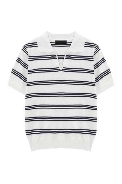Striped V-Neck Polo Tee