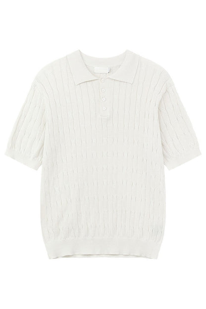 Cable Knit Polo Short Sleeve Tee
