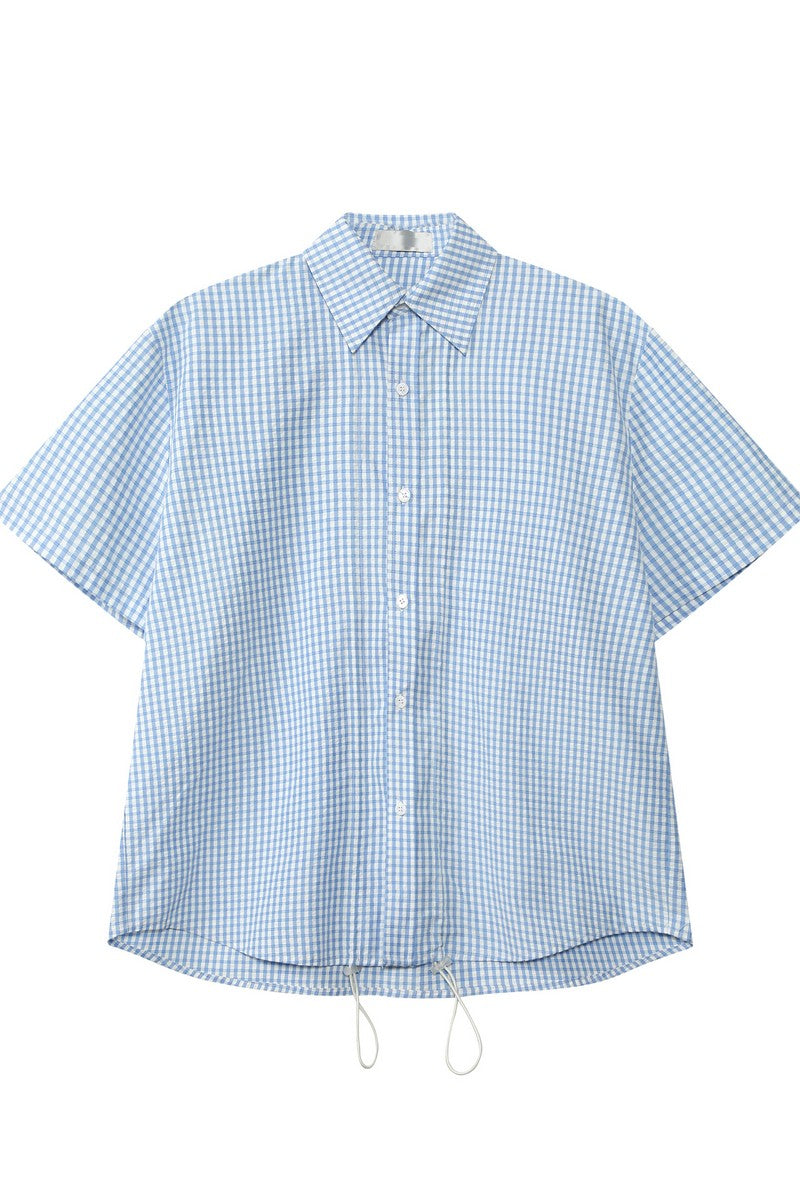 Plaid Drawstring Short Sleeve Shirt