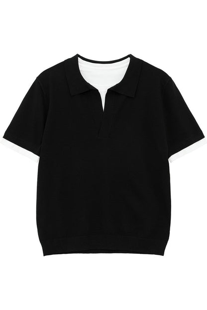 Layered Look Polo Knit Tee