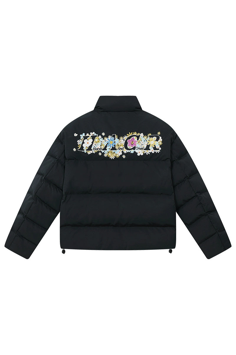 Cutout Cartoon Embroidered Puffer Jacket