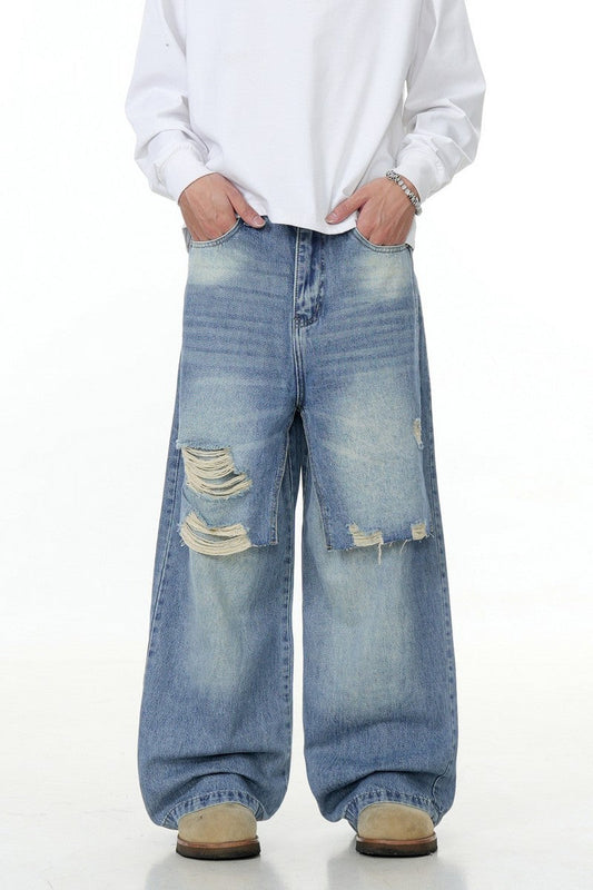 Distressed Patchwork Denim Pants