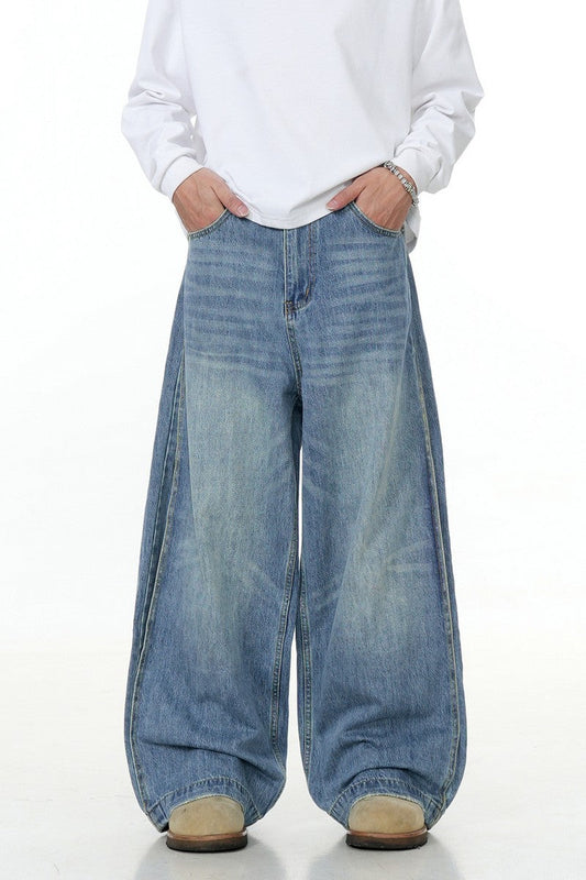 Washed Blue Straight-Leg Jeans