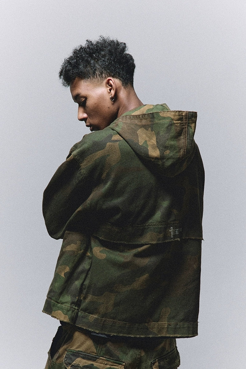 Camo Distressed Hooded Jacket