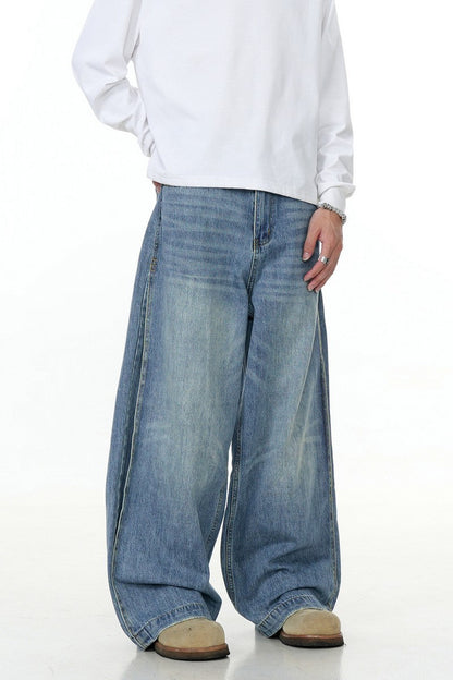 Washed Blue Straight-Leg Jeans