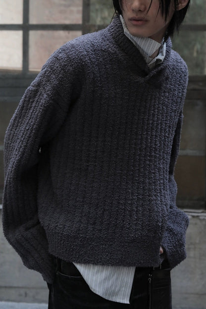 Textured Shawl Collar Sweater